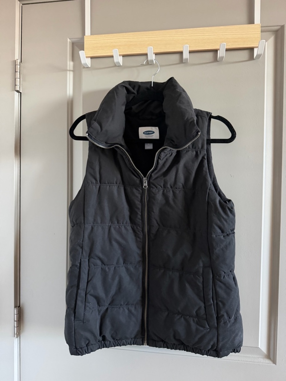 Old Navy Black Quilted Puffer Vest with High Collar